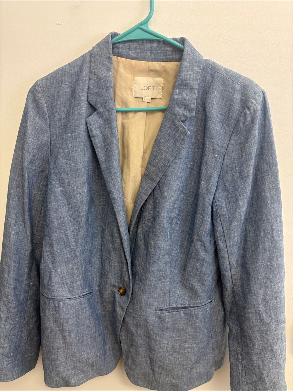 LOFT Light Blue Linen-Blend Single-Button Blazer